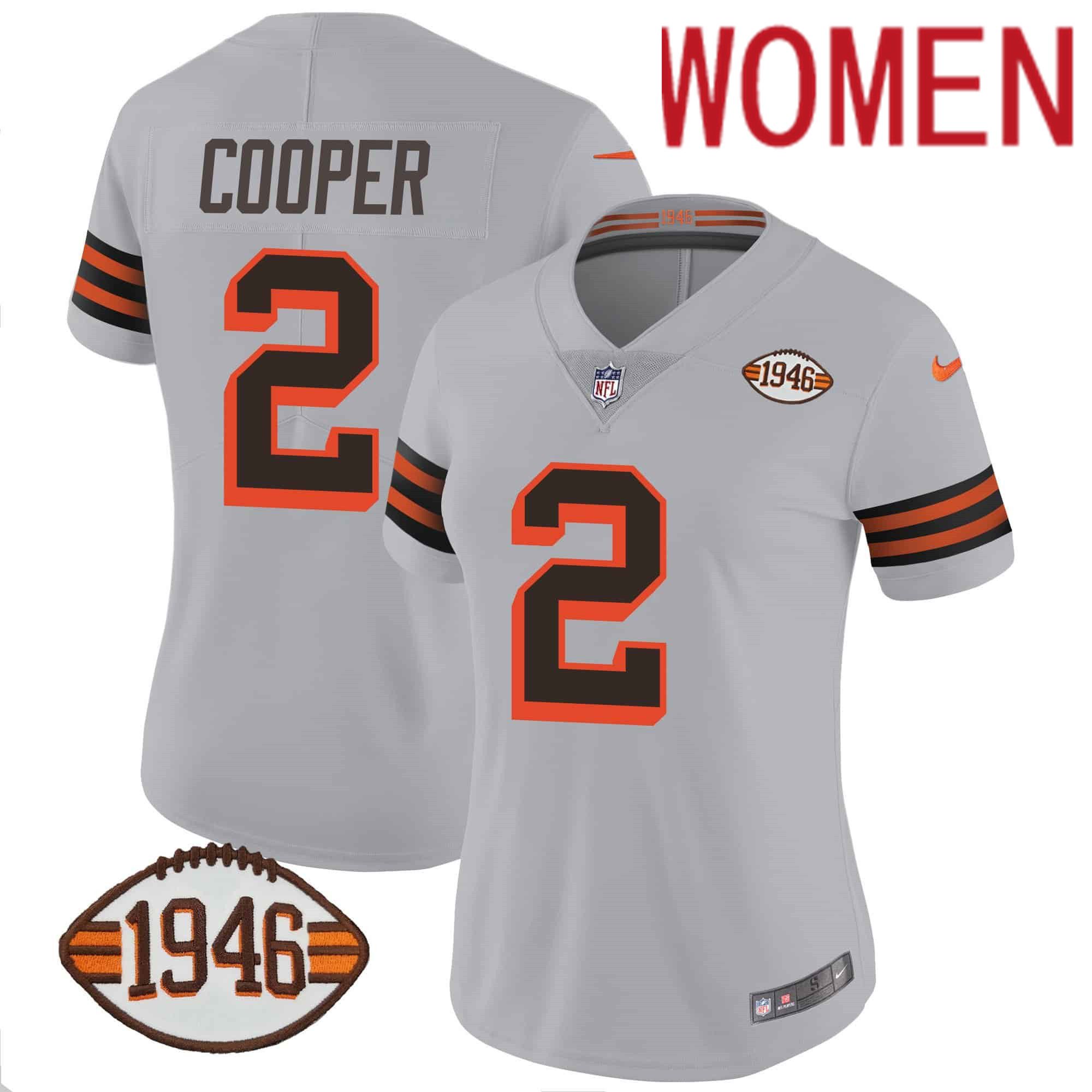Women Cleveland Browns #2 Cooper Grey 1946 75th Anniversary Patch 2024 Nike NFL Jersey->women nfl jersey->Women Jersey